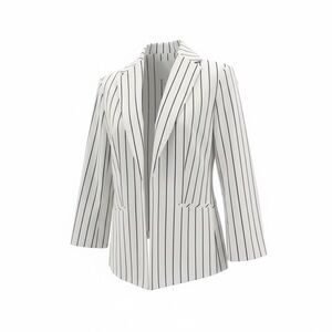 Anne Klein Pinstripe Blazer Womens M White Black Tailored Work Jacket open front